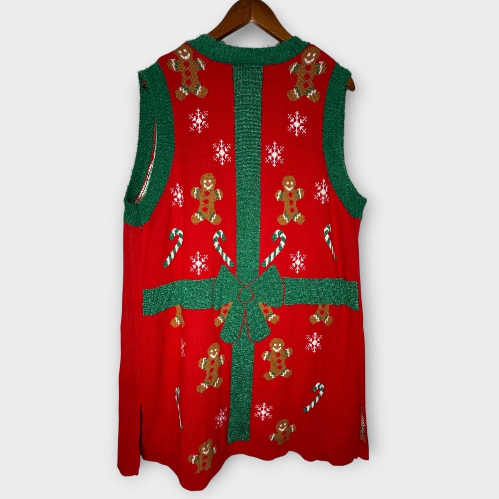 Cute Ugly Christmas Sweater Long Vest
Gingerbread Man Candy Cane Jingle Bells 2X - Picture 4 of 7